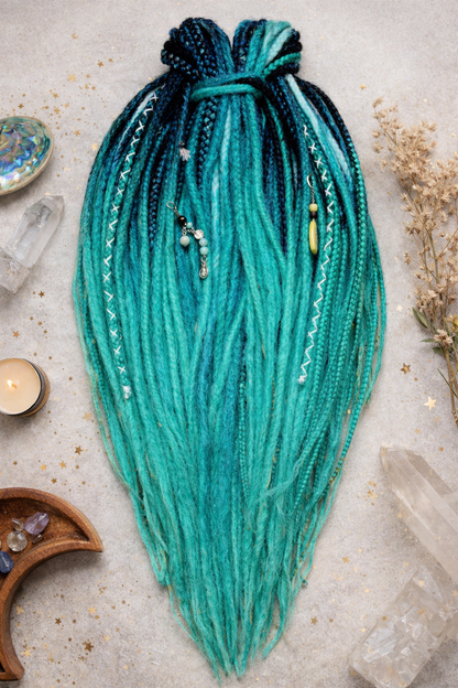 Black to Emerald Green Ombre Dreads and Braids Set