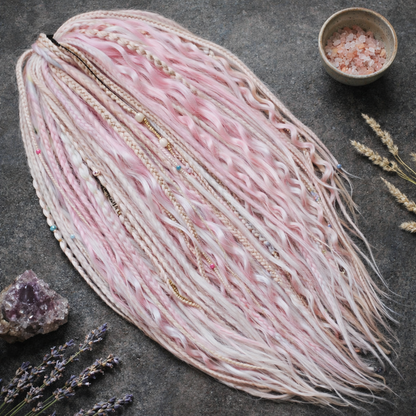 Pink & Milk Blonde Double Ended Boho Fake Dreads – Boho DE Dreads, Braids and Curls Set