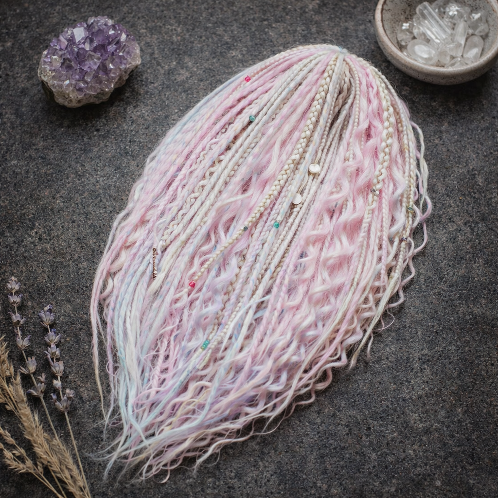 Pink & Milk Blonde Double Ended Boho Fake Dreads – Boho DE Dreads, Braids and Curls Set
