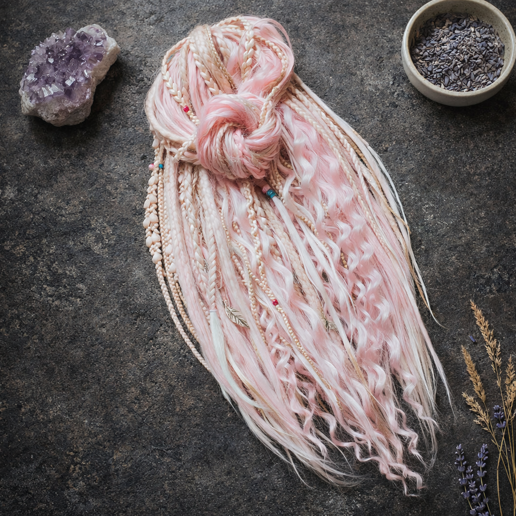 Pink & Milk Blonde Double Ended Boho Fake Dreads – Boho DE Dreads, Braids and Curls Set