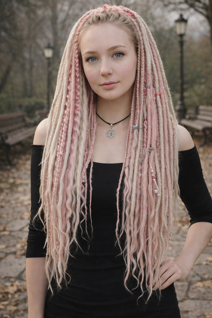 Pink & Milk Blonde Double Ended Boho Fake Dreads – Boho DE Dreads, Braids and Curls Set