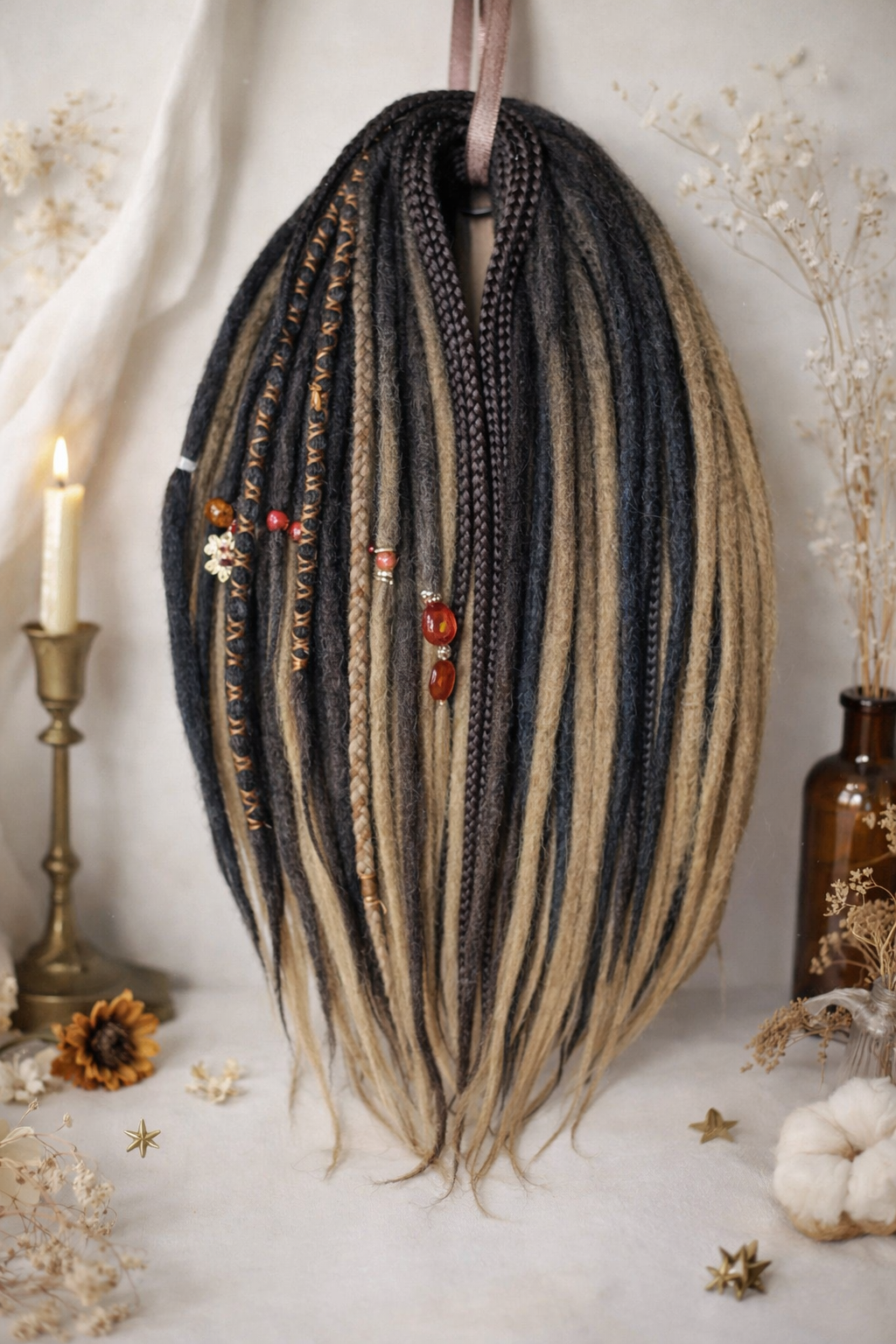 Brown Blonde Ombre Dreadlock Extensions – Double Ended Dreads and Braids Mix
