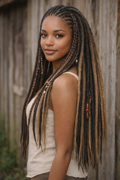 Brown Blonde Ombre Dreadlock Extensions – Double Ended Dreads and Braids Mix