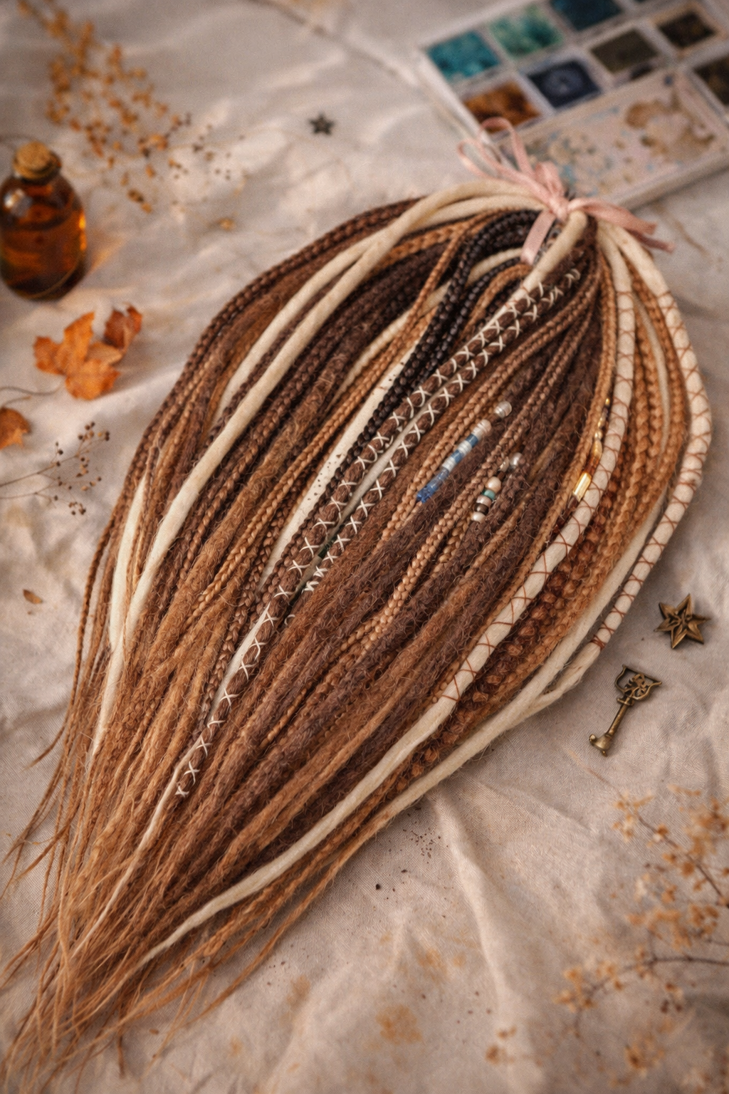 Warm Brown & Milky Blonde Boho Fake Dreads and Braids Mix – Multi-Tone Double Ended Extensions