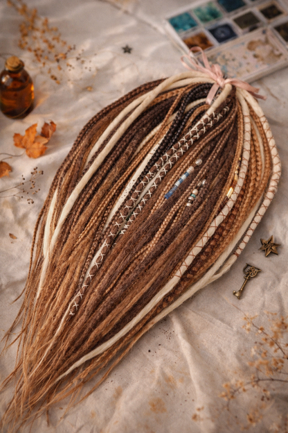 Warm Brown & Milky Blonde Boho Fake Dreads and Braids Mix – Multi-Tone Double Ended Extensions