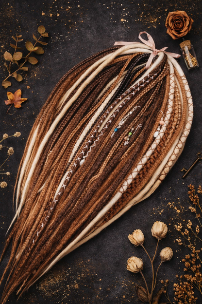 Warm Brown & Milky Blonde Boho Fake Dreads and Braids Mix – Multi-Tone Double Ended Extensions
