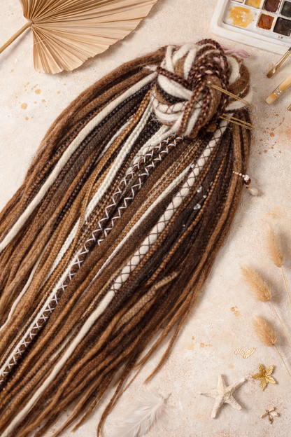 Warm Brown & Milky Blonde Boho Fake Dreads and Braids Mix – Multi-Tone Double Ended Extensions