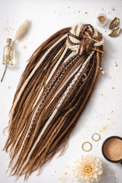 Warm Brown & Milky Blonde Boho Fake Dreads and Braids Mix – Multi-Tone Double Ended Extensions