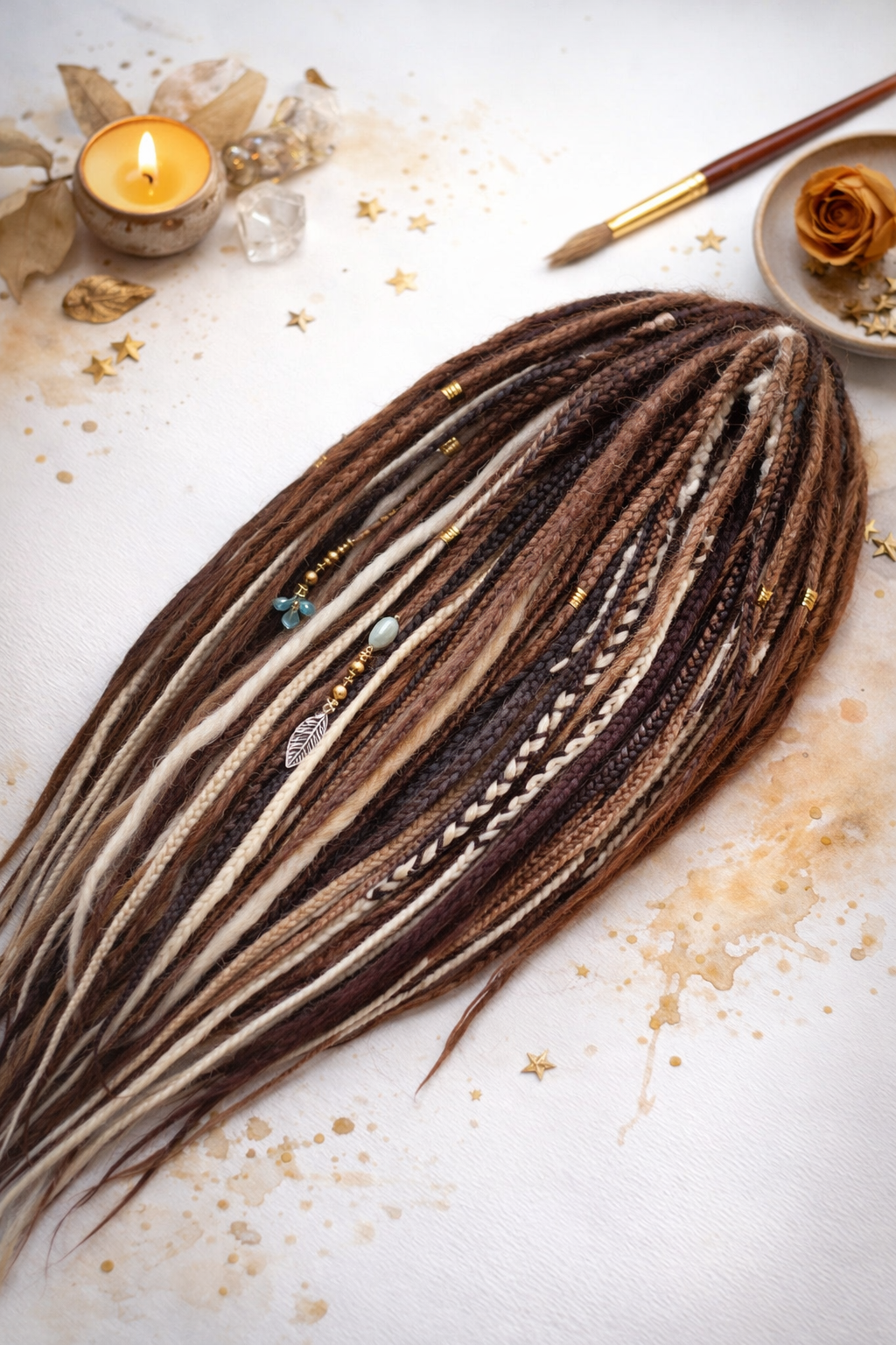 Warm Brown & Milky Blonde Boho Fake Dreads and Braids Mix – Multi-Tone Double Ended Extensions