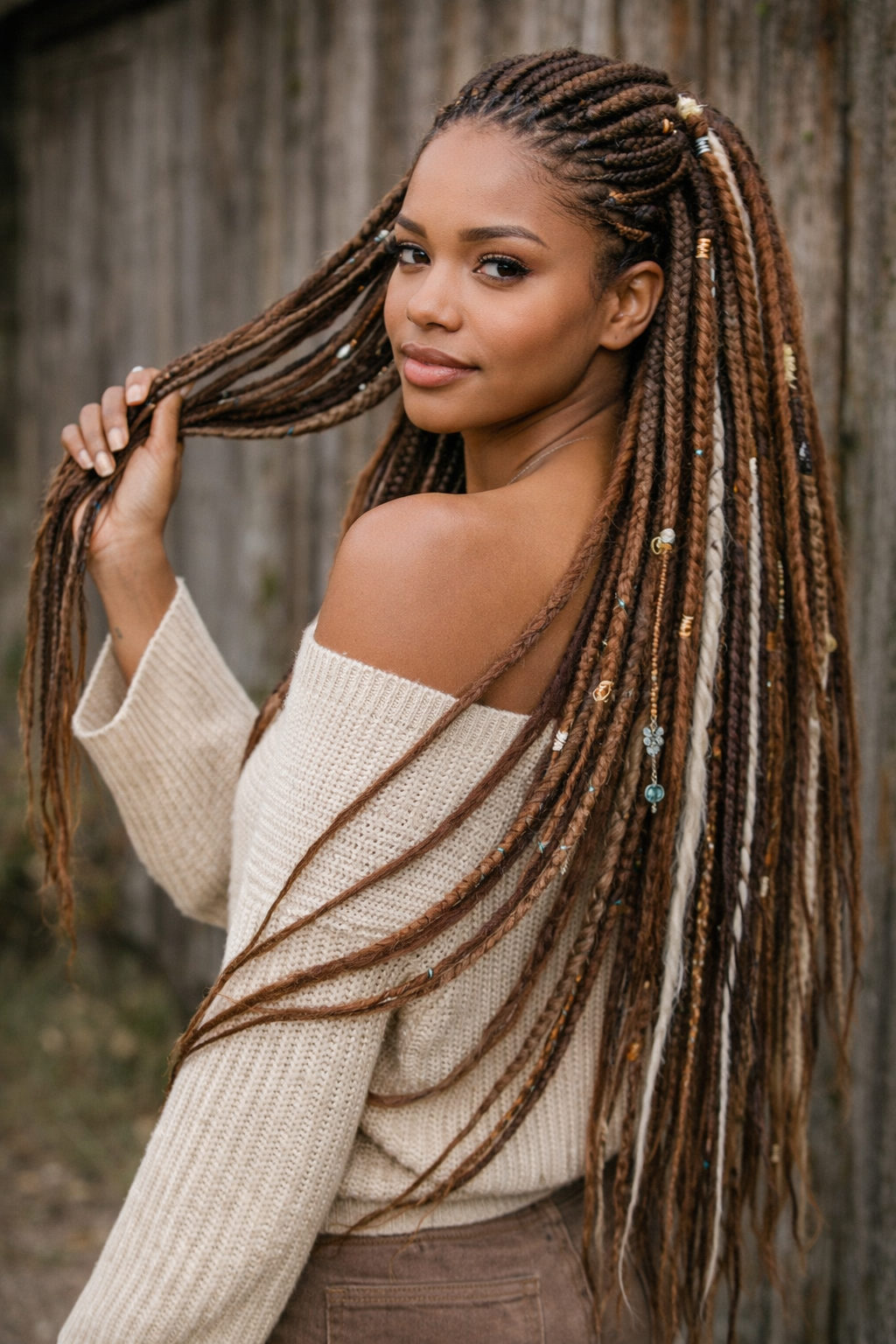 Warm Brown & Milky Blonde Boho Fake Dreads and Braids Mix – Multi-Tone Double Ended Extensions