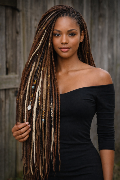 Warm Brown & Milky Blonde Boho Fake Dreads and Braids Mix – Multi-Tone Double Ended Extensions