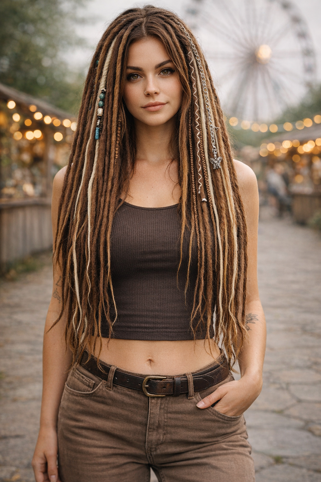 Warm Brown & Milky Blonde Boho Fake Dreads and Braids Mix – Multi-Tone Double Ended Extensions