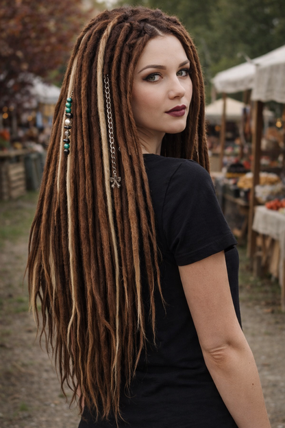 Warm Brown & Milky Blonde Boho Fake Dreads and Braids Mix – Multi-Tone Double Ended Extensions
