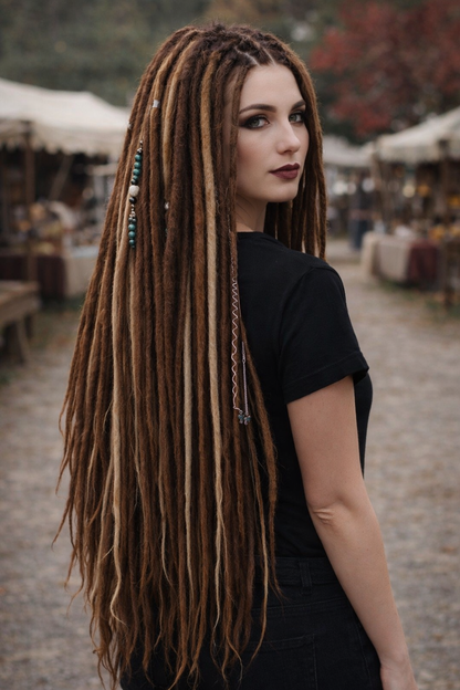 Warm Brown & Milky Blonde Boho Fake Dreads and Braids Mix – Multi-Tone Double Ended Extensions