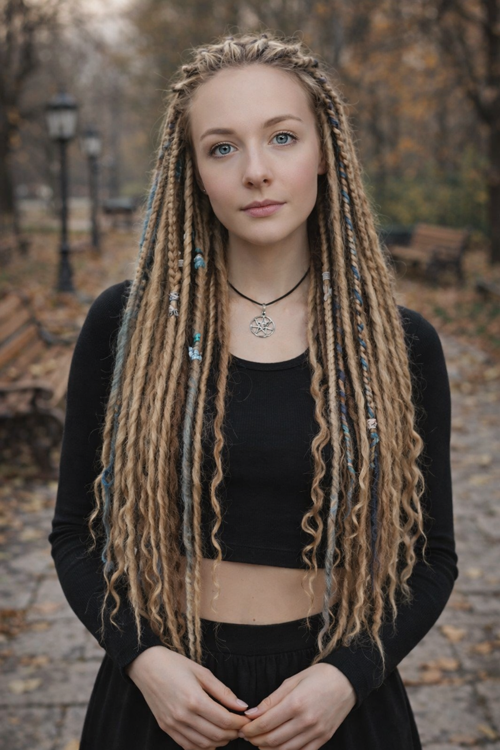 Schmutziges Blond Blaue Boho-Fake Dreads – Doppelt gelegte Kunst-Dreads mit lockeren Locken