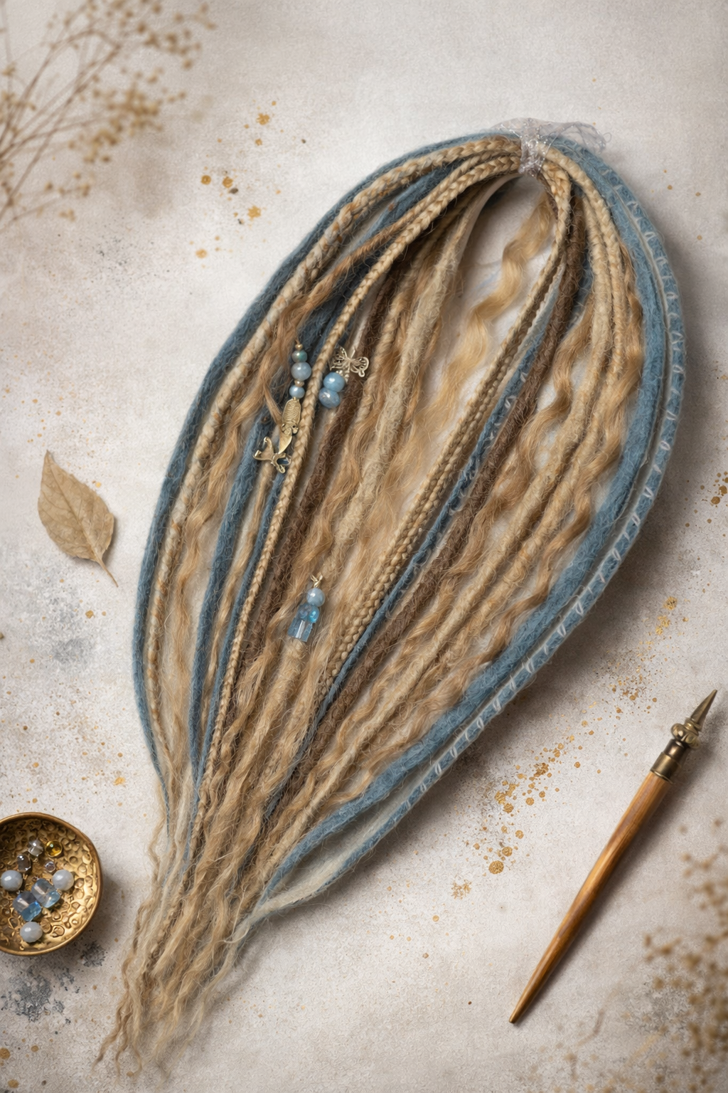 Schmutziges Blond Blaue Boho-Fake Dreads – Doppelt gelegte Kunst-Dreads mit lockeren Locken