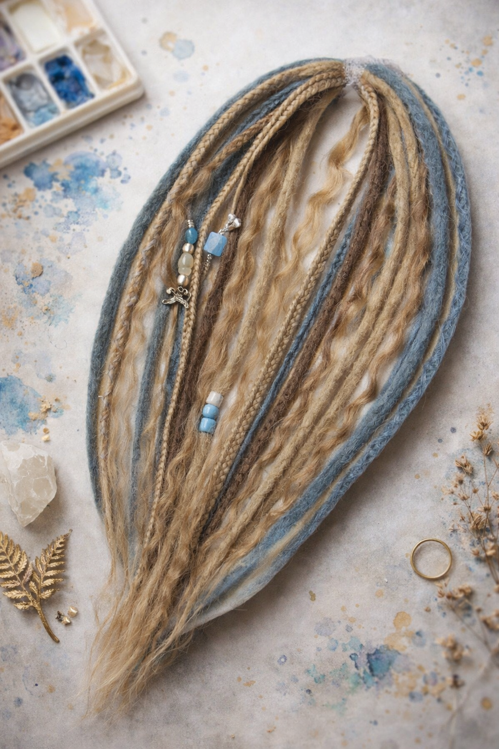 Schmutziges Blond Blaue Boho-Fake Dreads – Doppelt gelegte Kunst-Dreads mit lockeren Locken