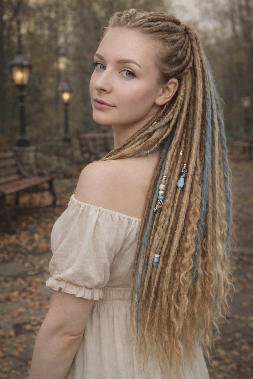 Schmutziges Blond Blaue Boho-Fake Dreads – Doppelt gelegte Kunst-Dreads mit lockeren Locken