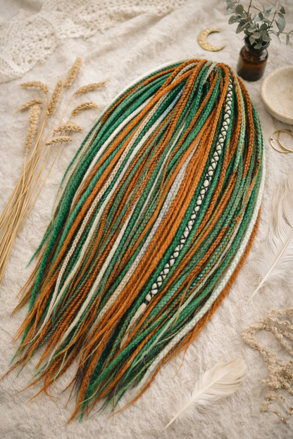 Helle Ingwergrün-Milchblond Dreadlock-Extensions – Set aus synthetischen Dreads und Zöpfen