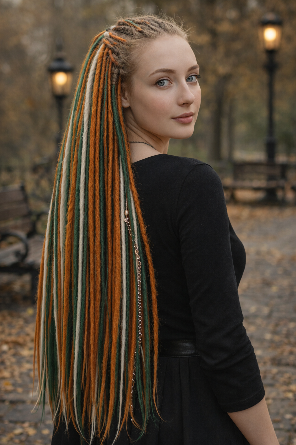 Helle Ingwergrün-Milchblond Dreadlock-Extensions – Set aus synthetischen Dreads und Zöpfen