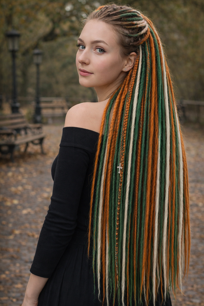 Helle Ingwergrün-Milchblond Dreadlock-Extensions – Set aus synthetischen Dreads und Zöpfen