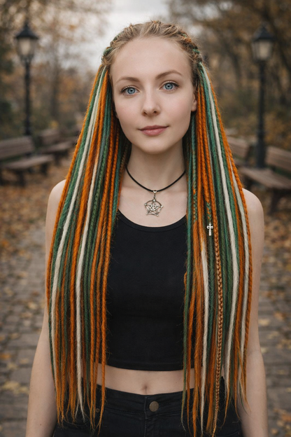 Helle Ingwergrün-Milchblond Dreadlock-Extensions – Set aus synthetischen Dreads und Zöpfen
