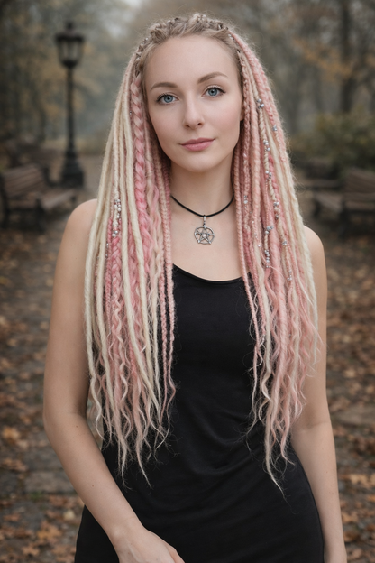 Pink & Milk Blonde Double Ended Boho Fake Dreads – Boho DE Dreads, Braids and Curls Set