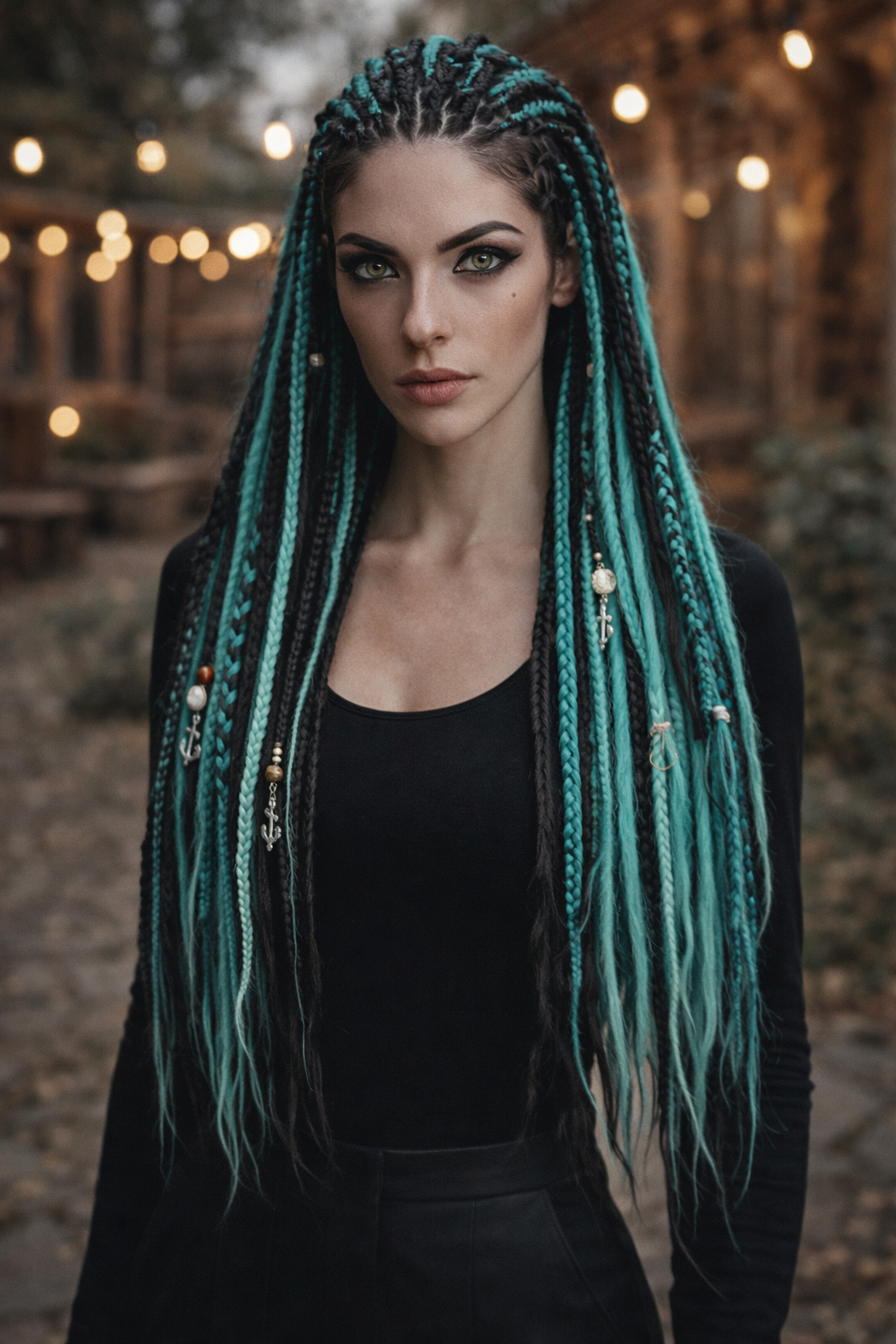 Boho Teal & Black Split Double Ended Dreadlocks – Synthetic DE Dreads and Braids Set
