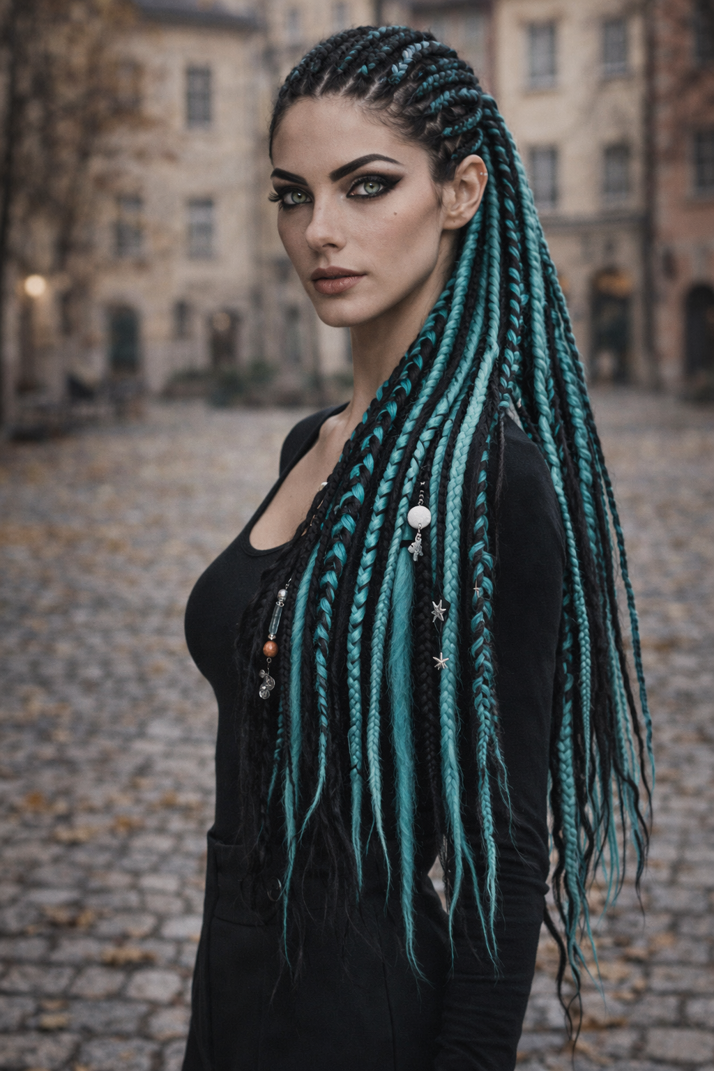 Boho Teal & Black Split Double Ended Dreadlocks – Synthetic DE Dreads and Braids Set