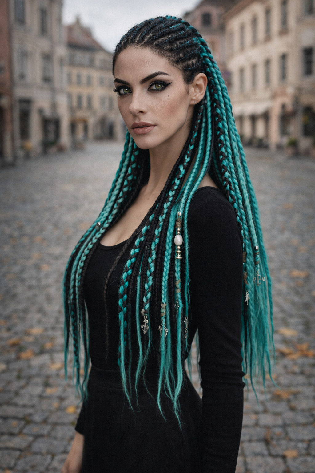 Boho Teal & Black Split Double Ended Dreadlocks – Synthetic DE Dreads and Braids Set