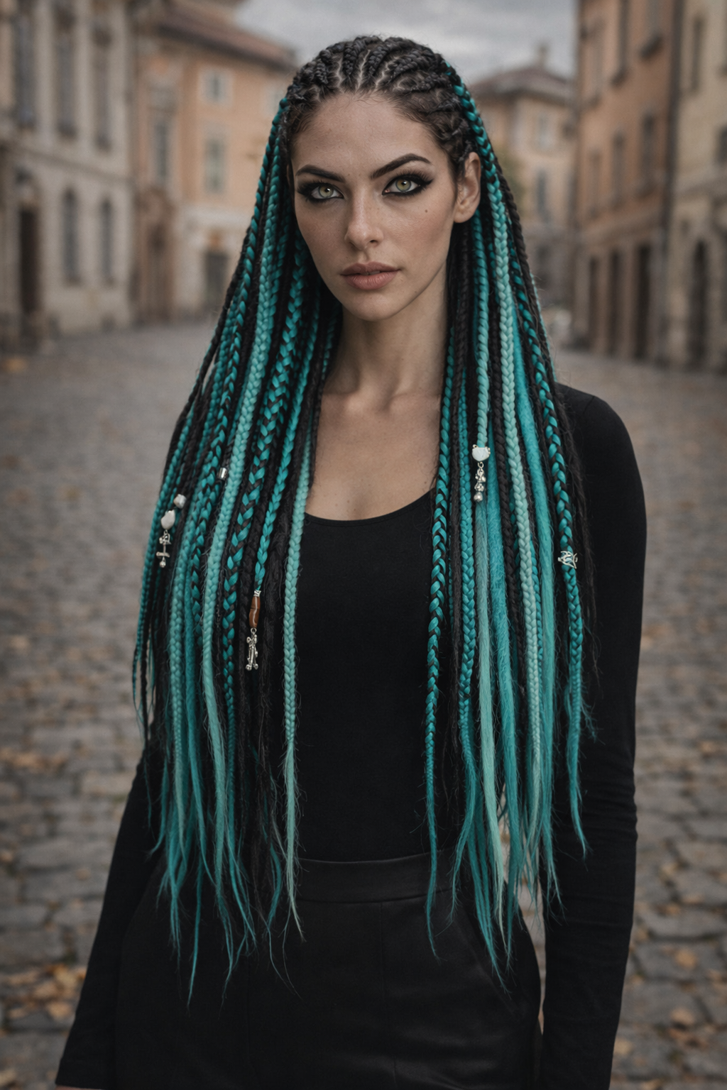 Boho Teal & Black Split Double Ended Dreadlocks – Synthetic DE Dreads and Braids Set