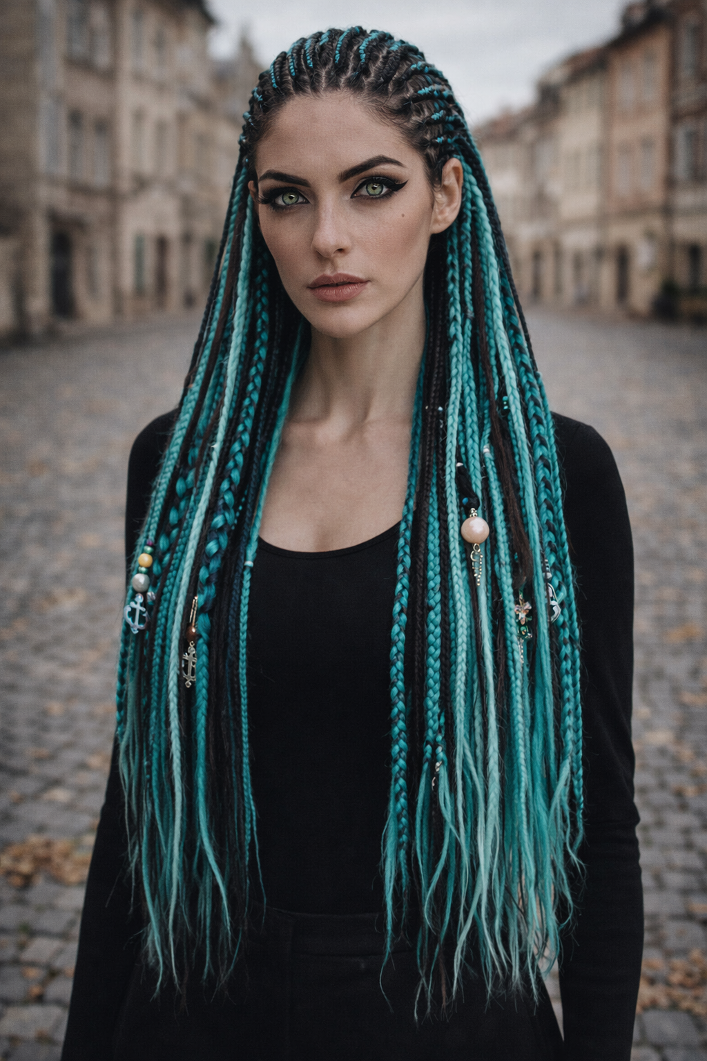 Boho Teal & Black Split Double Ended Dreadlocks – Synthetic DE Dreads and Braids Set
