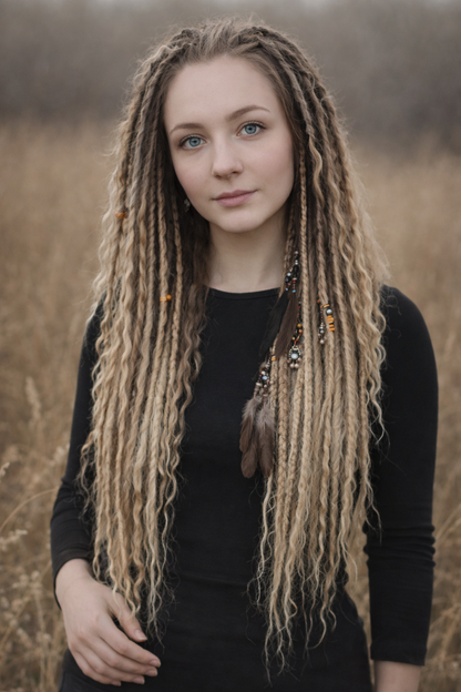 Black to Blonde Ombre Dreadlock Extensions – Soft Synthetic Dreads, Lightweight & Reusable