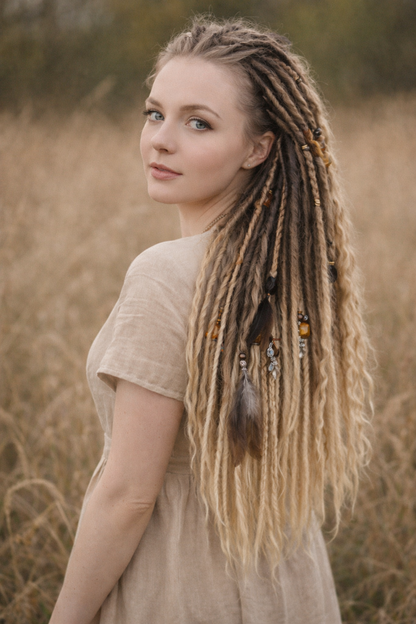 Black to Blonde Ombre Dreadlock Extensions – Soft Synthetic Dreads, Lightweight & Reusable