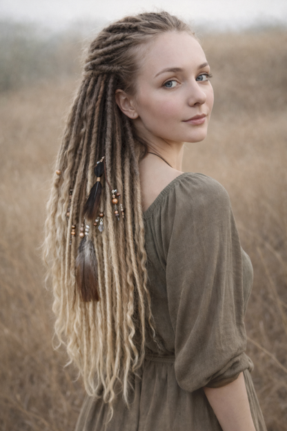 Black to Blonde Ombre Dreadlock Extensions – Soft Synthetic Dreads, Lightweight & Reusable
