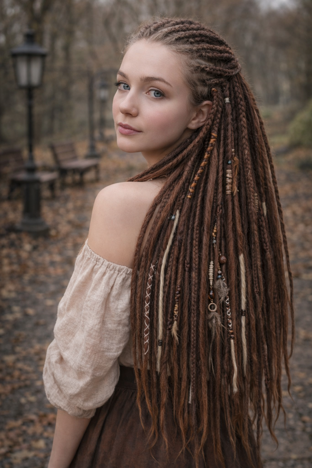 Multi-Tone Brown Blonde Boho Fake Dreads – Dreads and Braids with Feather Accents