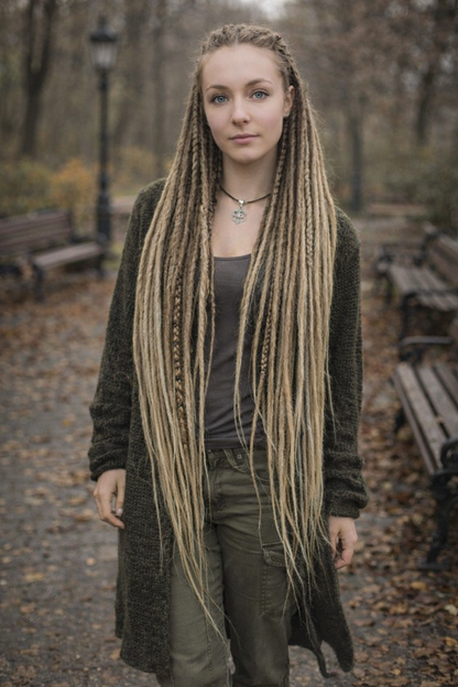 70 cm Sandy Blonde Ombre Dreadlock Extensions – Boho Synthetic Dreads