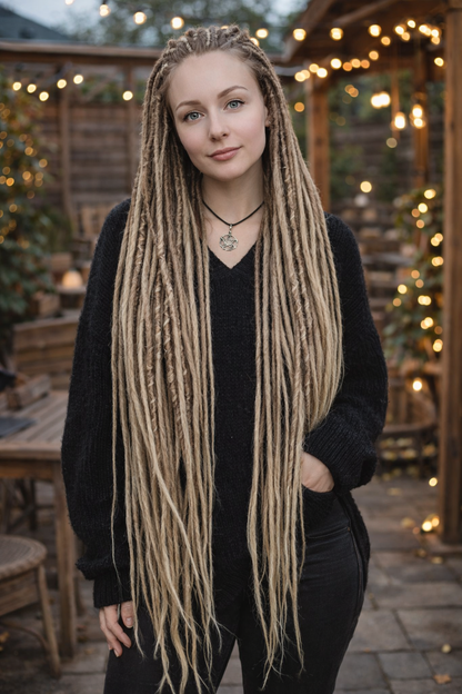 70 cm Sandy Blonde Ombre Dreadlock Extensions – Boho Synthetic Dreads