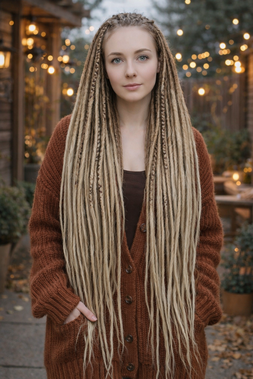 70 cm Sandy Blonde Ombre Dreadlock Extensions – Boho Synthetic Dreads