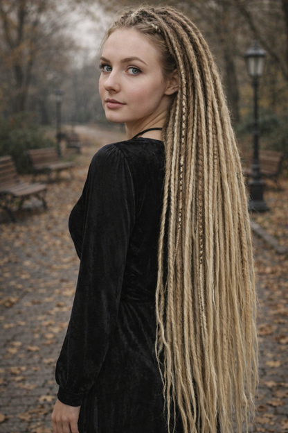 70 cm Sandy Blonde Ombre Dreadlock Extensions – Boho Synthetic Dreads