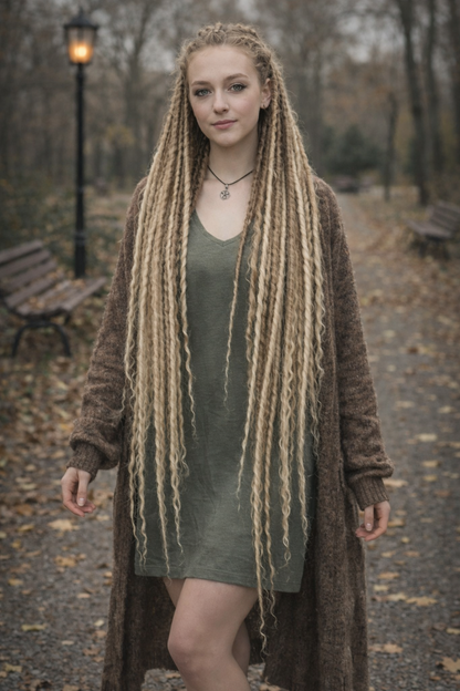 70 cm Sandy Blonde Ombre Dreadlock Extensions with Loose Curls