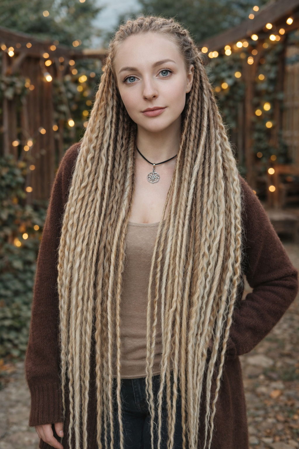 70 cm Sandy Blonde Ombre Dreadlock Extensions with Loose Curls