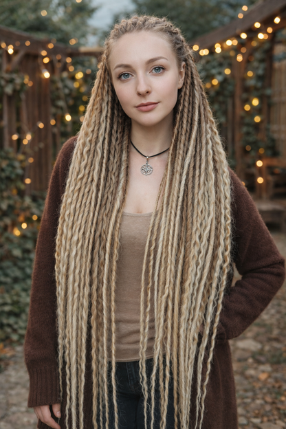 70 cm Sandy Blonde Ombre Dreadlock Extensions with Loose Curls