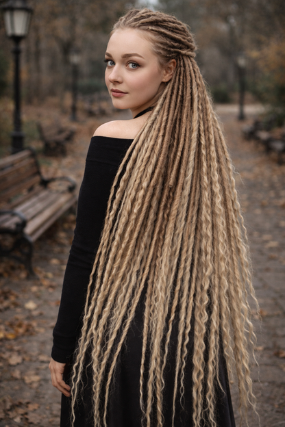 70 cm Sandy Blonde Ombre Dreadlock Extensions with Loose Curls
