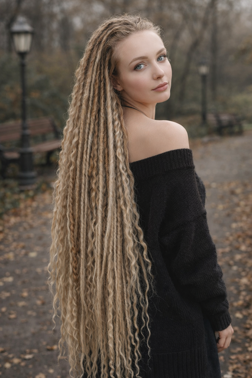 70 cm Sandy Blonde Ombre Dreadlock Extensions with Loose Curls