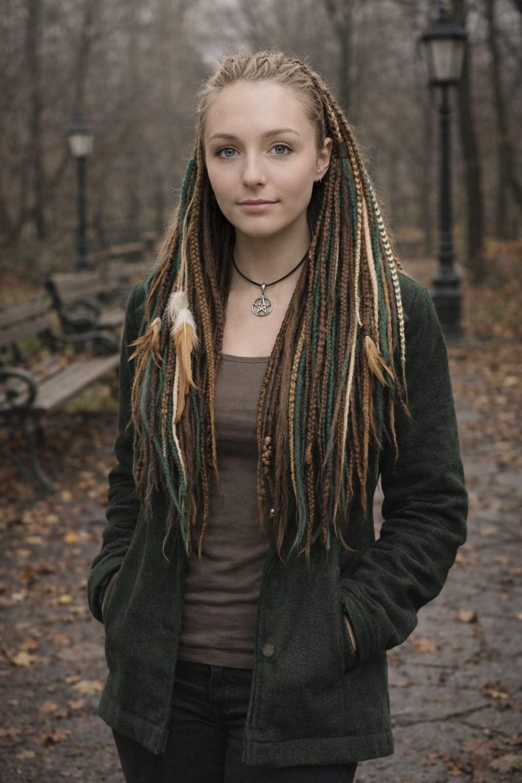 Brown Blonde Green Boho Fake Dreads – Double Ended Synthetic Dreads, Forest Look