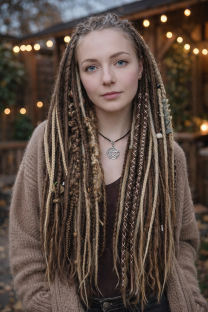 Sandy Blonde Boho Dreadlock Extensions with Milky Loose Curls – 70 cm