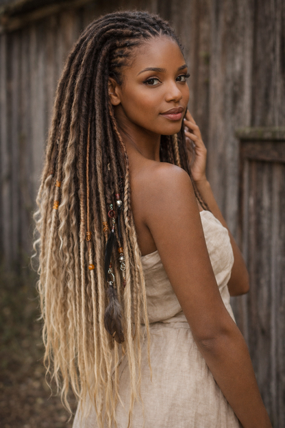 Black to Blonde Ombre Dreadlock Extensions – Soft Synthetic Dreads, Lightweight & Reusable