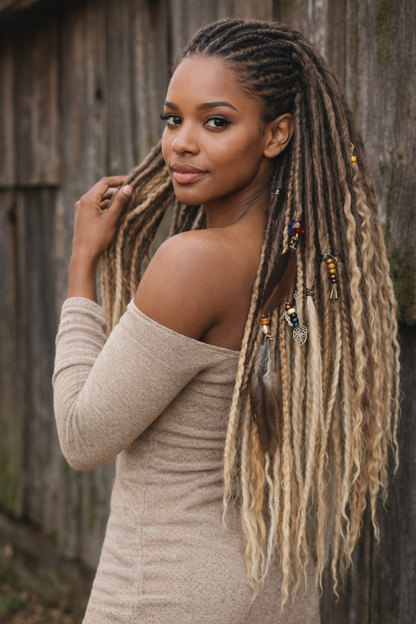 Black to Blonde Ombre Dreadlock Extensions – Soft Synthetic Dreads, Lightweight & Reusable