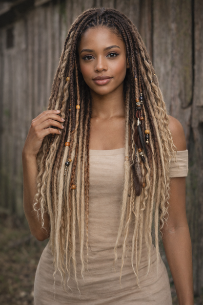 Black to Blonde Ombre Dreadlock Extensions – Soft Synthetic Dreads, Lightweight & Reusable